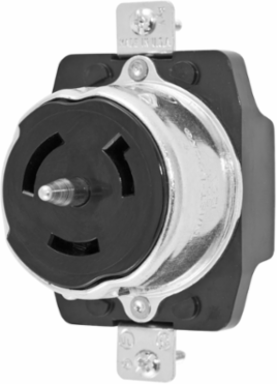Industrial Locking Receptacle, 50A 125V, 2-Pole 3-Wire, Screw Terminal, Black, 3.28 in x 2.12 in x 2.44 in