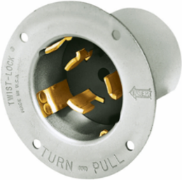 Flanged Inlet Locking Device, 50A 125/250V, 3-Pole, 4-Wire, Metallic Casing, 2.77 Inch x 3.50 Inch x 3.50 Inch