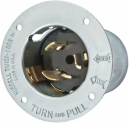 Twist-Lock Flanged Inlet, 50A, 125V, 2-Pole, Steel, 3.50 x 2.62 x 2.17 Inch