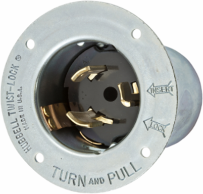 Twist-Lock Flanged Inlet, 50A 250V, 3-Wire, Steel