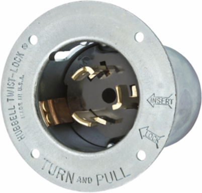 Twist-Lock Flanged Inlet, 50A 3-Phase, 250V AC, 4-Wire, Black