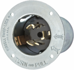 Twist-Lock Flanged Inlet, 50A 3-Phase, 250V AC, 4-Wire, Black