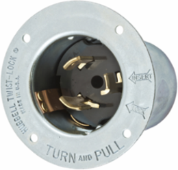 Twist-Lock Flanged Inlet, 50A 480V, 2-Pole, 3-Wire, Metallic
