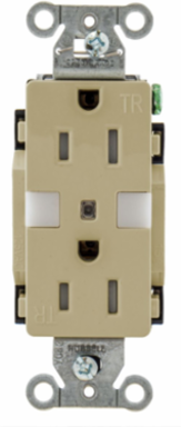 Tamper Resistant Duplex Receptacle 15A 125V with Night Light, Ivory, 3.29 Inch x 1.15 Inch