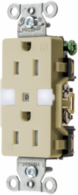 Tamper Resistant Duplex Receptacle 15A 125V with Night Light, Ivory, 3.29 Inch x 1.15 Inch