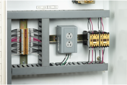 DIN Rail Utility Box 15A 125V Duplex Receptacle, 3-Wire Grounding, Gray