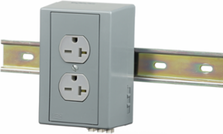 DIN Rail Utility Box, 20A 125V Duplex Receptacle, Gray, 6.8x12.5x9.5 Inch