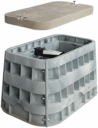 Assembly, HDPE Box, Polymer Concrete Cover, Tier 15, 11"x18"x9", Open Bottom, blank logo