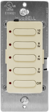 Timer Switch, 8.3A 120/277V AC, 12 Hour Delay, Ivory, 3.81 x 1.75 x 2.27 Inch