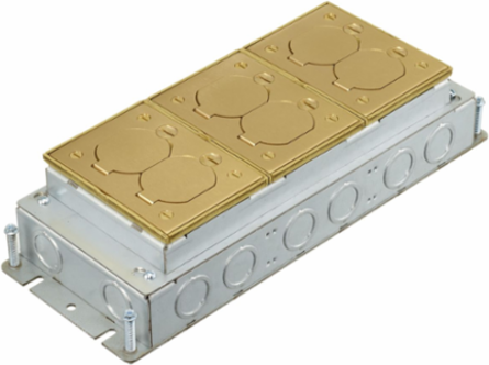 Shallow Stamped Steel Floor Box, 3-Gang, 12.5 Inch x 4.81 Inch x 2.75 Inch Depth