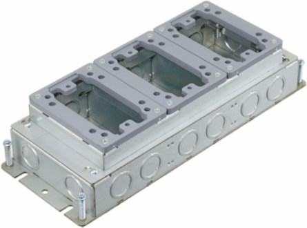 Shallow Stamped Steel Floor Box, 3-Gang, 12.5 Inch x 4.81 Inch x 2.75 Inch Depth