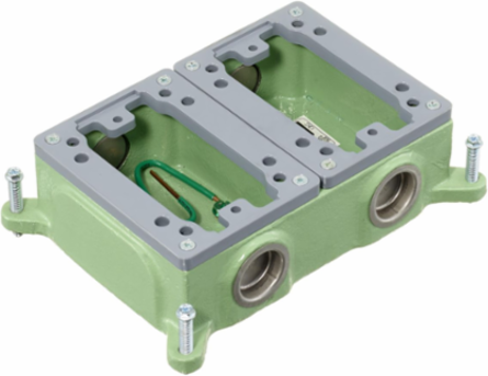 Shallow Cast Iron Floor Box, 2-Gang, 2.00 Inch Depth, Corrosion Resistant