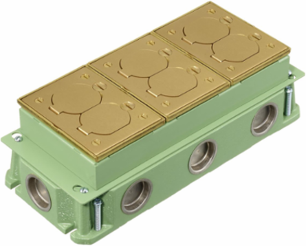 Deep Cast Iron Floor Box, 3-Gang, 11.41 Inch x 4.91 Inch x 3.4 Inch
