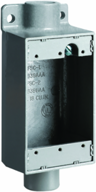 ¾ Inch Iron Shallow Feed-Thru Device Box, 7.75 x 3.5 x 3.5 Inch, 1 Outlet, Wet Location Suitable