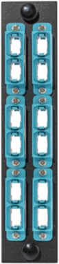 Fiber Optic Adapter Panel 12 Port 6 MTP Duplex Aqua 5.1" X 1.1"