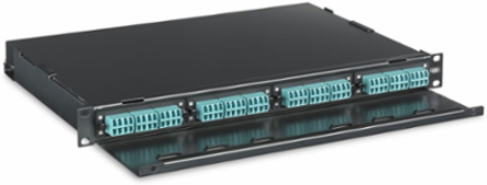 Rack Mount Fiber Optic Tray, 1 Rack Unit, 4 H4 Openings, 18.5 Inch Width
