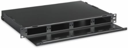 Rack Mount Fiber Optic Tray, 1 Rack Unit, 4 H4 Openings, 18.5 Inch Width