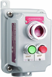 Momentary Contact Control Station, 2 Push Buttons, 1 Pilot Light, 1/2 Inch Hub