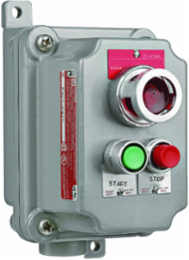 Momentary Contact Control Station - 2 Mini Push Buttons, Red Pilot Light, 3/4 Inch Hub