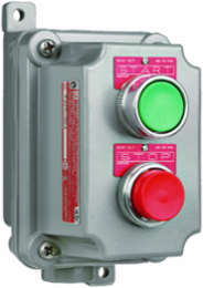 FXCS Series - Aluminum Dead-End Momentary Contact Double Push Button Control Station - Factory Sealed - Red And Green Buttons With "Start"Nameplates - Hub Size 3/4 Inch - 2NO/2NC Contact Rating