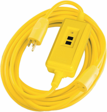 GFCI Line Cord, 15A 120V AC, 25 Foot Length, Auto Set, Yellow