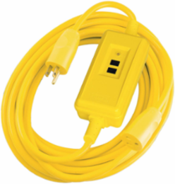 GFCI Line Cord, 15A 120V AC, 25 Foot Length, Auto Set, Yellow