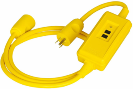 GFCI Line Cord 15A 120V AC, 18 Inch Length, Auto Set, Yellow