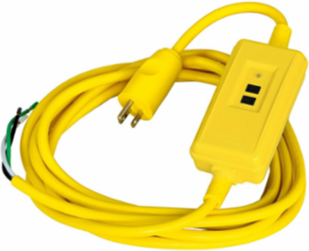 GFCI Line Cord, 15A 120V AC, 15 Foot Length, Auto Set, Yellow