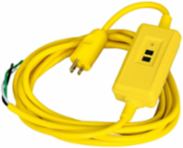 GFCI Line Cord, 15A 120V AC, 15 Foot Length, Auto Set, Yellow
