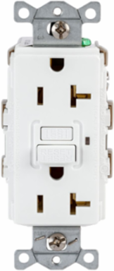 GFCI Receptacle, Self Test, 20A 125V, 5-20R, White