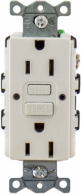 GFCI Receptacle, 15A 125V, 5-15R, White, Heavy Duty