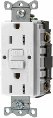 GFCI Receptacle, 15A 125V, 5-15R, White, Heavy Duty