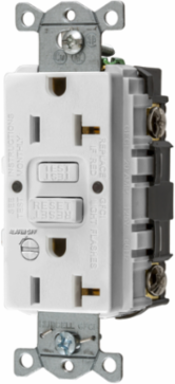 GFCI Receptacle, 20A, 125V, 5-20R, Self-Test with Alarm, White