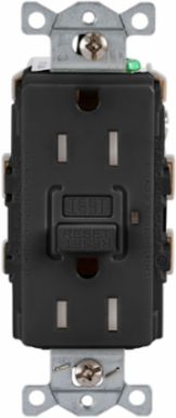 GFCI Receptacle, Self Test, 15A 125V, Tamper-Resistant, Black