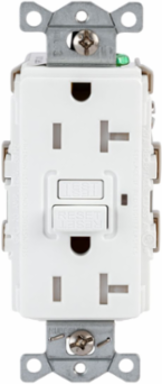 GFCI Receptacle, 20A 125V, Tamper-Resistant, 5-20R, White, 3 Inch Width