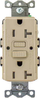 Power Protection Devices, Receptacle, Self Test, GFCI, Commercial Grade, 20A 125V, 2-Pole 3-Wire Grounding, 5- 20R, Light Almond