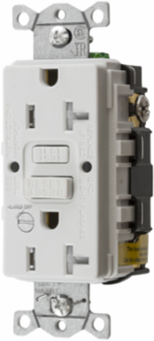 GFCI Receptacle, 20A 125V, Tamper Resistant, Self-Test with Alarm, White
