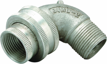 ¾ Inch 90 Degree Angle Union, Male to Female, Aluminum, Threaded for Rigid Conduit