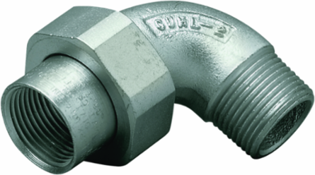 3/4 Inch 90° Angle Union, Iron, NPT, Zinc Plated, 6.2 lb