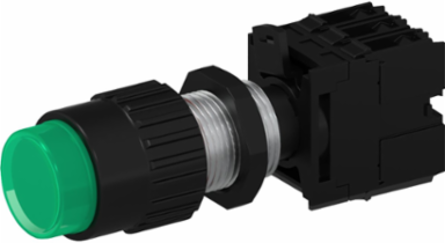 Green Illuminated Push Button, 25mm Length, 120V AC/DC, 10A Amperage Rating