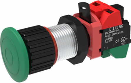 Mushroom Head Push Button Green, 25mm Actuator, Type 4X, 10A