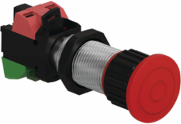 Red Mushroom Head Push Button with 1 N.O./1 N.C Actuator, 25mm Length, 10A Amperage