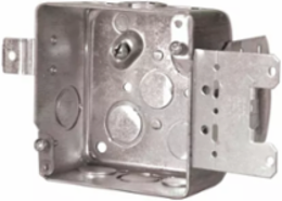4 In. Square Steel Stud Box, 2-1/8 in. Deep, 30 Cu. In., with MSB Metal Stud Bracket, for 2-3/8 and 3-5/8 in. Stud Size, with Concentric and 1/2 in. KO, Raised Ground Screw (20-Pack)