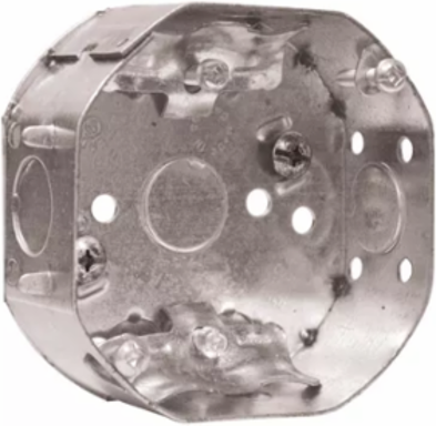 4 In. Octagon Box, 1-1/2 in. Deep, 15 Cu. In., with Raised Ground Screw, 1/2 in. KO, Cable Pryouts, NMD90 (50-Pack)