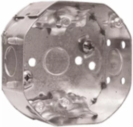 4 In. Octagon Box, 1-1/2 in. Deep, 15 Cu. In., with Raised Ground Screw, 1/2 in. KO, Cable Pryouts, NMD90 (50-Pack)