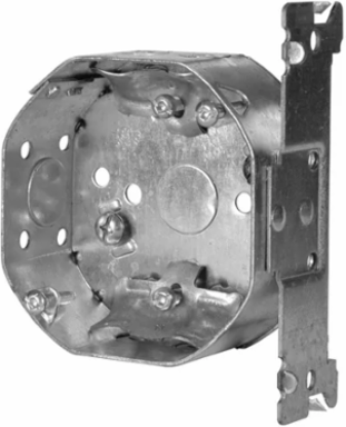 4 In. Octagon Box, 1-1/2 in. Deep, 15 Cu. In., with Side Bracket, Raised Ground Screw, 1/2 in. KO, Cable Pryouts, NMD90 (50-Pack)