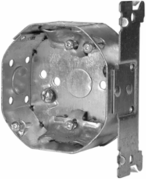 4 In. Octagon Box, 1-1/2 in. Deep, 15 Cu. In., with Side Bracket, Raised Ground Screw, 1/2 in. KO, Cable Pryouts, NMD90 (50-Pack)
