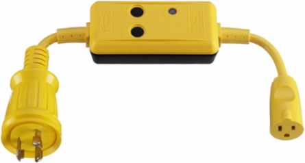 Ground Fault Marine GFCI Adapter, 30A to 15A, Yellow, Weather Resistant