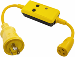 Ground Fault Marine GFCI Adapter, 30A to 15A, Yellow, Weather Resistant
