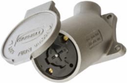 Hubbellock 3-Pole 4-Wire Flanged Receptacle, 30A 600V AC, Aluminum